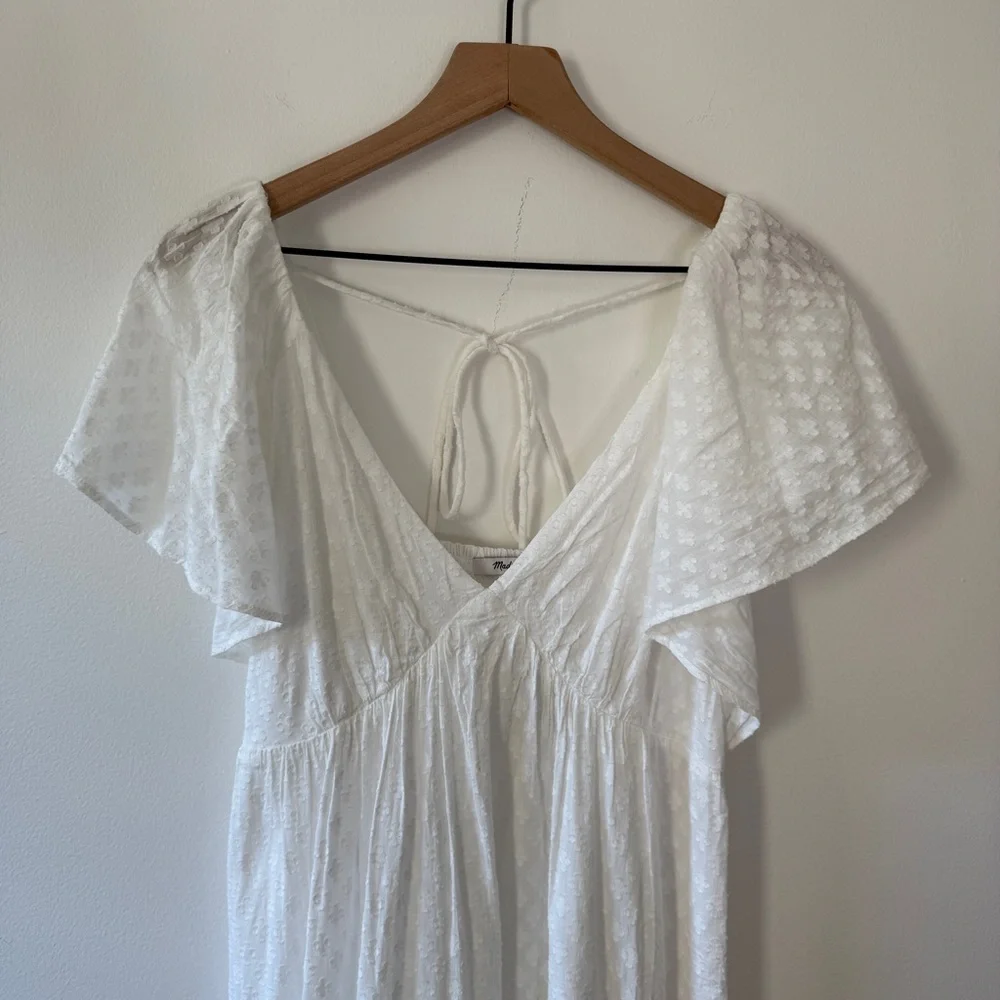 NWT Madewell Tie-Back Flutter-Sleeve Tiered Midi Dress White - Picture 4 of 11